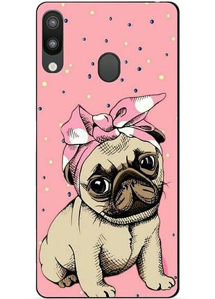 Бампер силиконовый для samsung m20 с рисунком мопс в косынке