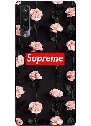 Силіконовий чохол бампер для xiaomi mi a3 з малюнком supreme на трояндах