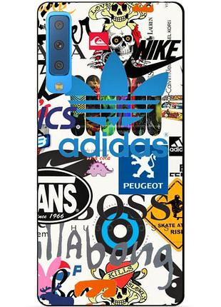 Силіконовий бампер чохол для samsung a7 2018 galaxy a750 з малюнком стікери adidas
