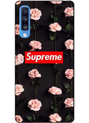 Силіконовий чохол бампер для samsung a70 з малюнком supreme на трояндах