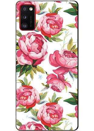 Силиконовый бампер чехол для samsung a41 galaxy a415f с рисунком пионы