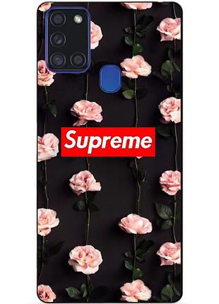 Силиконовый бампер чехол для samsung a21s с рисунком supreme на розах