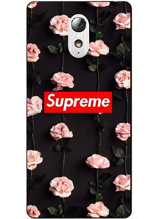 Силиконовый бампер чехол для lenovo vibe p1m с принтом supreme на розах