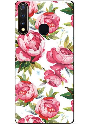 Силиконовый бампер чехол для vivo y19 с рисунком пионы