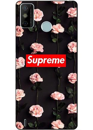 Силиконовый бампер чехол для tecno spark 6 go с рисунком supreme на розах