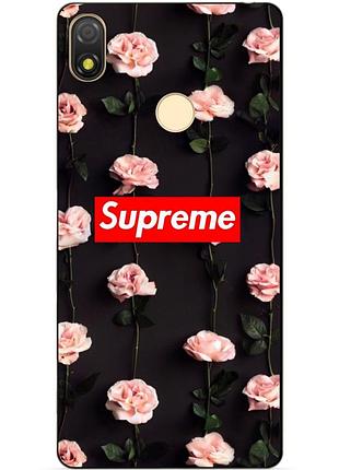 Силіконовий бампер чохол для tecno pop 3 з малюнком supreme на трояндах