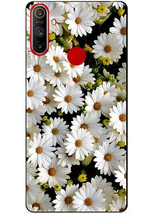 Силиконовый чехол бампер для realme c3 с рисунком ромашки