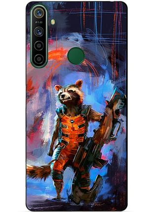 Силиконовый чехол бампер для realme 5i с рисунком реактивный енот стражи галактики