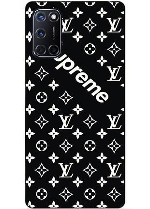 Силиконовый бампер чехол для oppo a52 с рисунком supreme