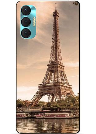 Силиконовый бампер чехол для tecno spark 8p с рисунком эйфелева башня