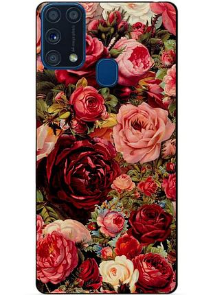 Силиконовый бампер чехол для samsung m31 galaxy m315f с рисунком красные розы