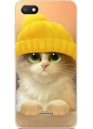 Чехол силиконовый бампер для xiaomi redmi 6a с рисунком котик в шапке