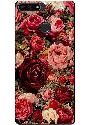 Чехол силиконовый бампер для huawei honor 7a pro с рисунком красные розы
