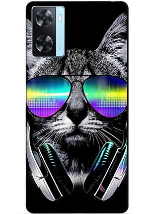 Силіконовий бампер чохол для oppo a57s з малюнком кіт в окулярах
