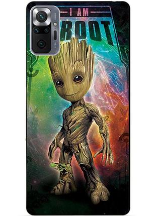 Силиконовый бампер чехол для xiaomi redmi note 10 pro groot стражи галактики грут