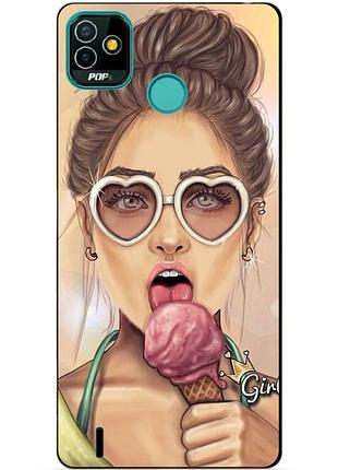 Силиконовый бампер чехол для tecno pop 5 (bd2) с рисунком мороженое