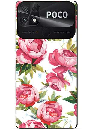 Силиконовый бампер чехол для xiaomi poco c40 с рисунком пионы