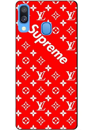 Силиконовый чехол для samsung a40 с рисунком supreme lv на красном фоне