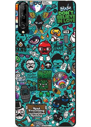 Силиконовый чехол бампер для huawei p smart pro с рисунком стикеры