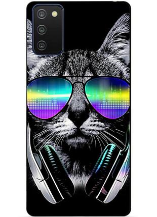 Силіконовий бампер чохол для samsung a03s з малюнком кіт в окулярах