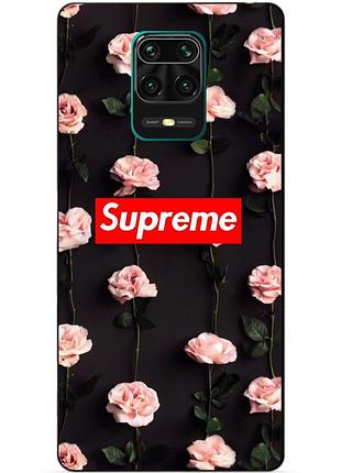 Силіконовий бампер чохол для xiaomi redmi note 9s/note 9 pro з малюнком supreme на трояндах