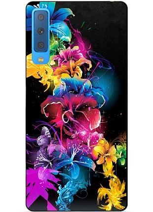 Бампер силиконовый для samsung a7 2018 galaxy a750 с рисунком неоновые лилии