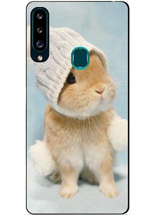 Силіконовий бампер чохол для samsung a20s 2019 galaxy a207f з малюнком котик в шапочці
