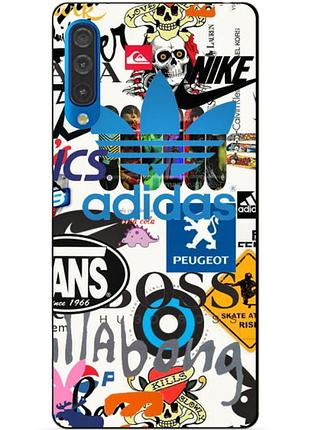 Силиконовый бампер чехол для samsung a50 2019 galaxy a505f с рисунком стикеры adidas