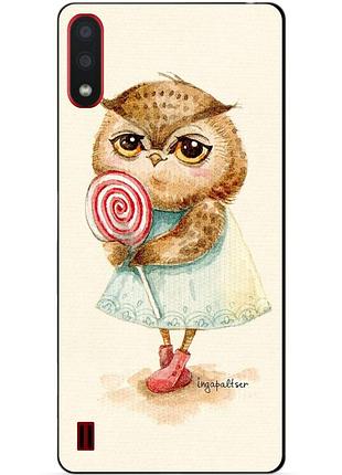 Силиконовый бампер чехол для samsung a01 galaxy a015f с рисунком сова с конфетой