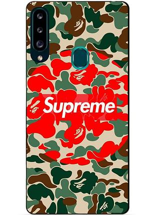 Силіконовий бампер чохол для samsung a20s 2019 galaxy a207f з малюнком supreme хакі