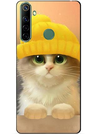 Силиконовый чехол бампер для realme 6i с рисунком котик в шапке