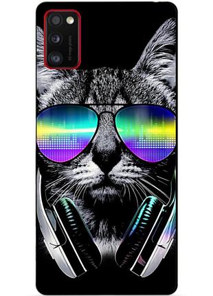 Силиконовый бампер чехол для samsung a41 galaxy a415f с рисунком музыкальный кот