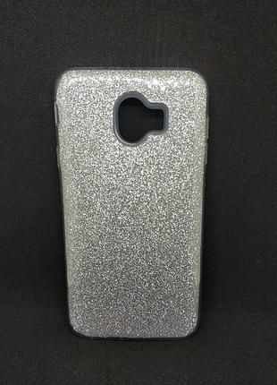 Чехол с блестками для samsung j4 galaxy j400 силикон серебрянный