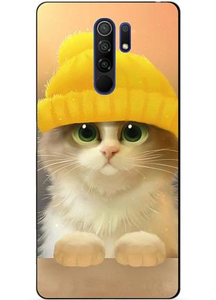 Силіконовий бампер чохол для xiaomi redmi 9 з малюнком котик в шапці