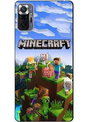 Силиконовый бампер чехол для xiaomi redmi note 10 pro с рисунком minecraft