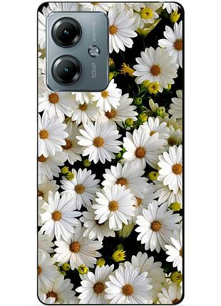 Силиконовый чехол бампер для motorola moto g14 с рисунком ромашки цветы
