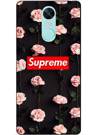 Силіконовий чохол бампер для xiaomi redmi note 4x з малюнком supreme на трояндах