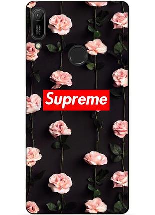 Бампер силиконовый чехол для huawei y6 prime 2019 с рисунком supreme на розах
