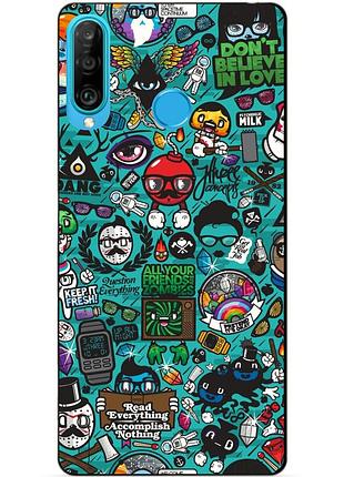 Силиконовый бампер чехол для huawei p30 lite с рисунком стикеры