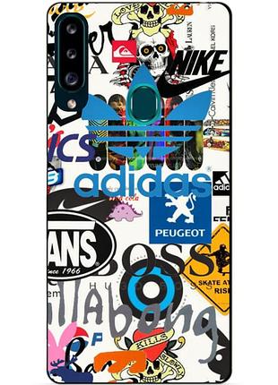 Силіконовий бампер чохол для samsung a20s 2019 galaxy a207f з малюнком стікери adidas