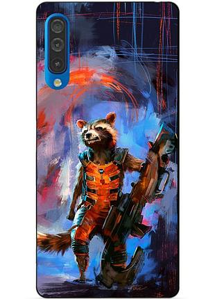 Силиконовый бампер чехол для samsung a50 2019 a505f с рисунком реактивный енот стражи галактики