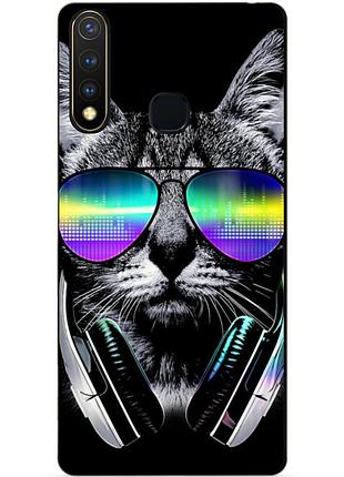 Силиконовый бампер чехол для vivo y19 с рисунком музыкальный кот