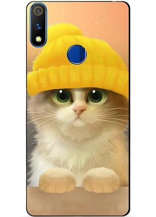 Силиконовый чехол бампер для realme 3 pro с рисунком котик в шапке