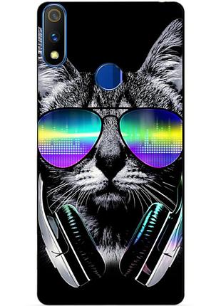 Силиконовый чехол бампер для realme 3 pro с рисунком музыкальный кот