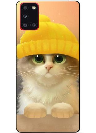 Силиконовый бампер чехол для samsung a31 с рисунком котик в шапке