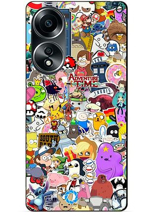 Силіконовий бампер чохол для oppo a58 з малюнком стикери мультяшки маріо футурама гравіті фолз стіч сімпсони