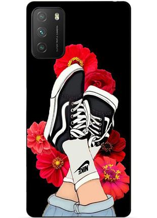 Силиконовый бампер чехол для xiaomi poco m3 с рисунком кеды