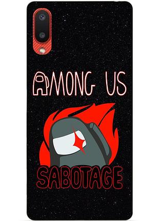 Силиконовый бампер чехол для samsung a02 с рисунком саботаж among us