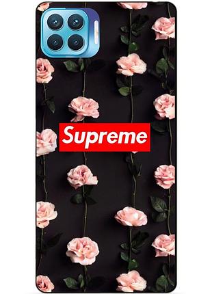 Силиконовый бампер чехол для oppo reno 4 lite с рисунком supreme на розах