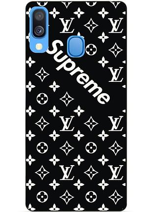 Силиконовый чехол для samsung a40 с рисунком supreme lv на черном фоне